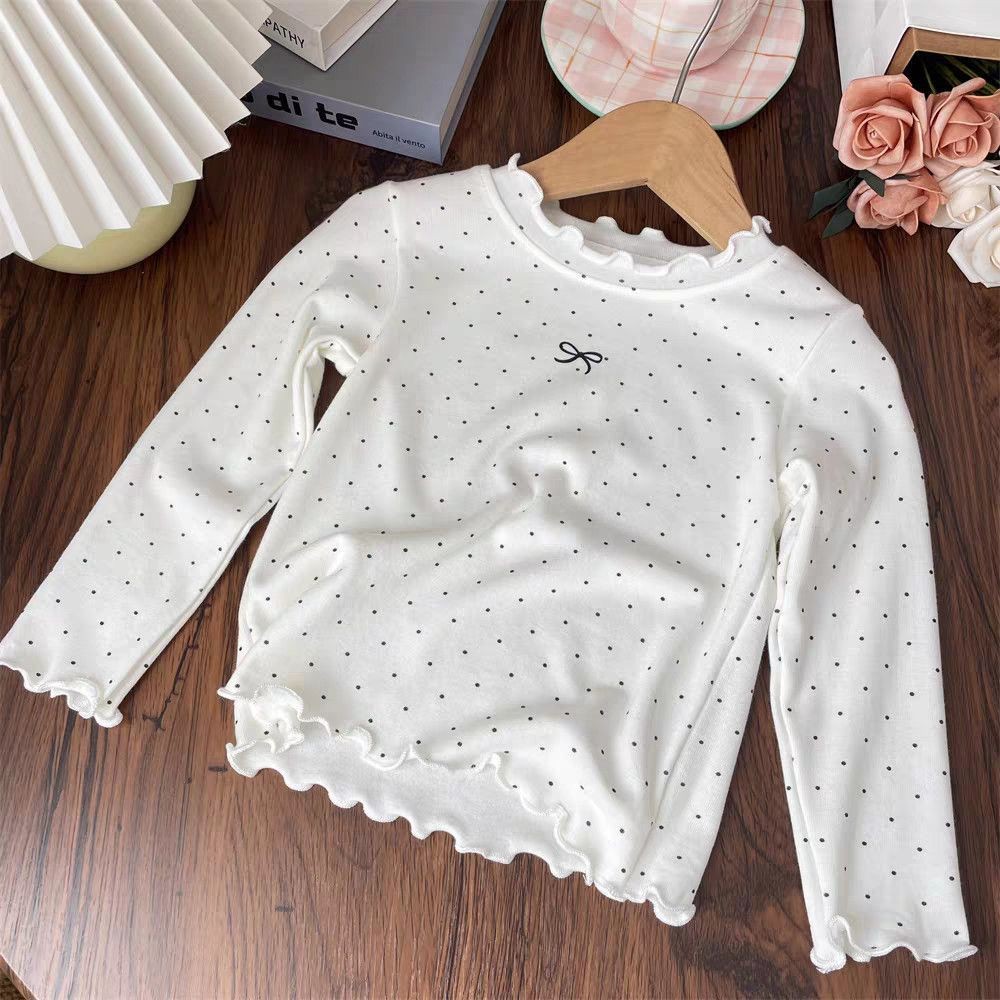 ​Bé Gái Chấm Bi Dài Tay Áo Thun Mùa Thu Phong Cách Công Chúa Đáy Áo Sơ Mi Size 90-140​ EJ19