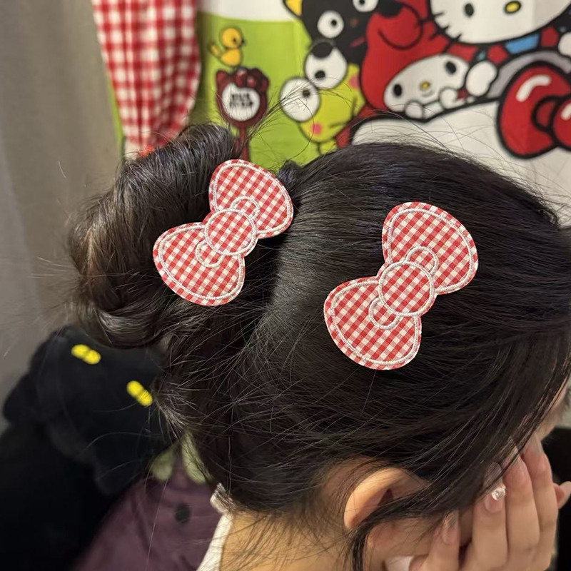 ❤️Love❤️Miếng dán tóc nữ kẻ sọc với nơ velcro ngọt ngào - Dụng cụ tiện lợi cho việc sắp xếp miếng dán trán