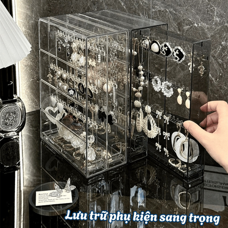 Hộp Trang Sức, Phụ Kiện Trong Suốt Để Bàn, Kệ Đựng Vòng Cổ, Khuyên Tai
