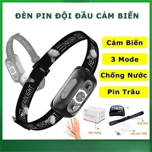 Đèn pin đội đầu siêu sáng cảm ứng bằng tay 1 bóng LED, chống thấm nước IPX6, đèn đeo trán cảm biến pin trâu