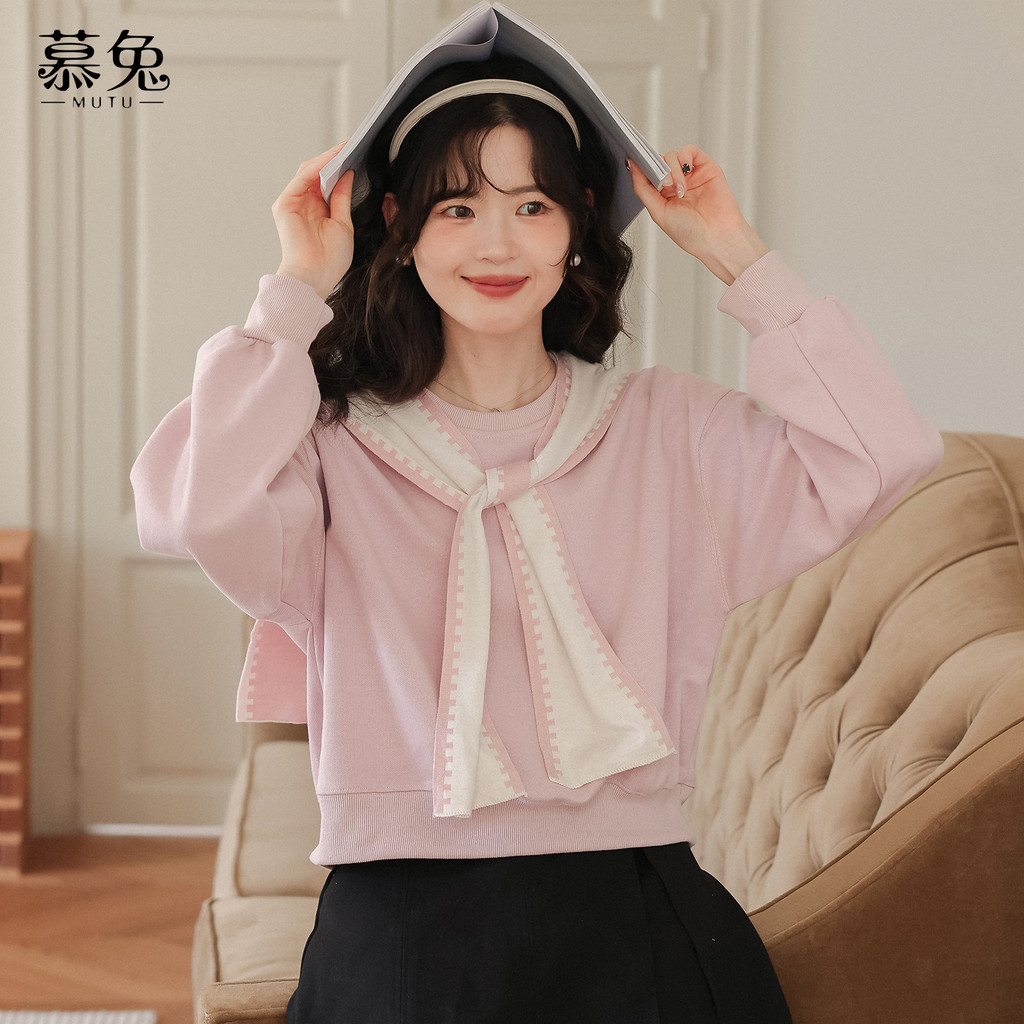 Mutu Lười Áo Nữ Mùa Xuân, Kiểu Khăn Choàng Chui Đầu, Dáng Ôm Tay Ngắn