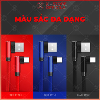 Cáp sạc chữ L 90 độ, dây sạc chơi game Type C/Micro/LN, bọc dù, đầu kim loại, đèn LED - DS90D01