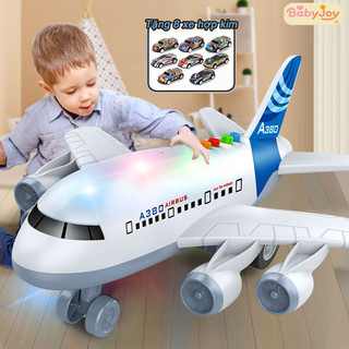 【BabyJoy】Đồ chơi máy bay Airbus A380 chạy đà,Mô Hình Đồ Chơi Máy Bay Cỡ Cho Trẻ,có nhạc và đèn,tặng kèm 8 xe hợp kim