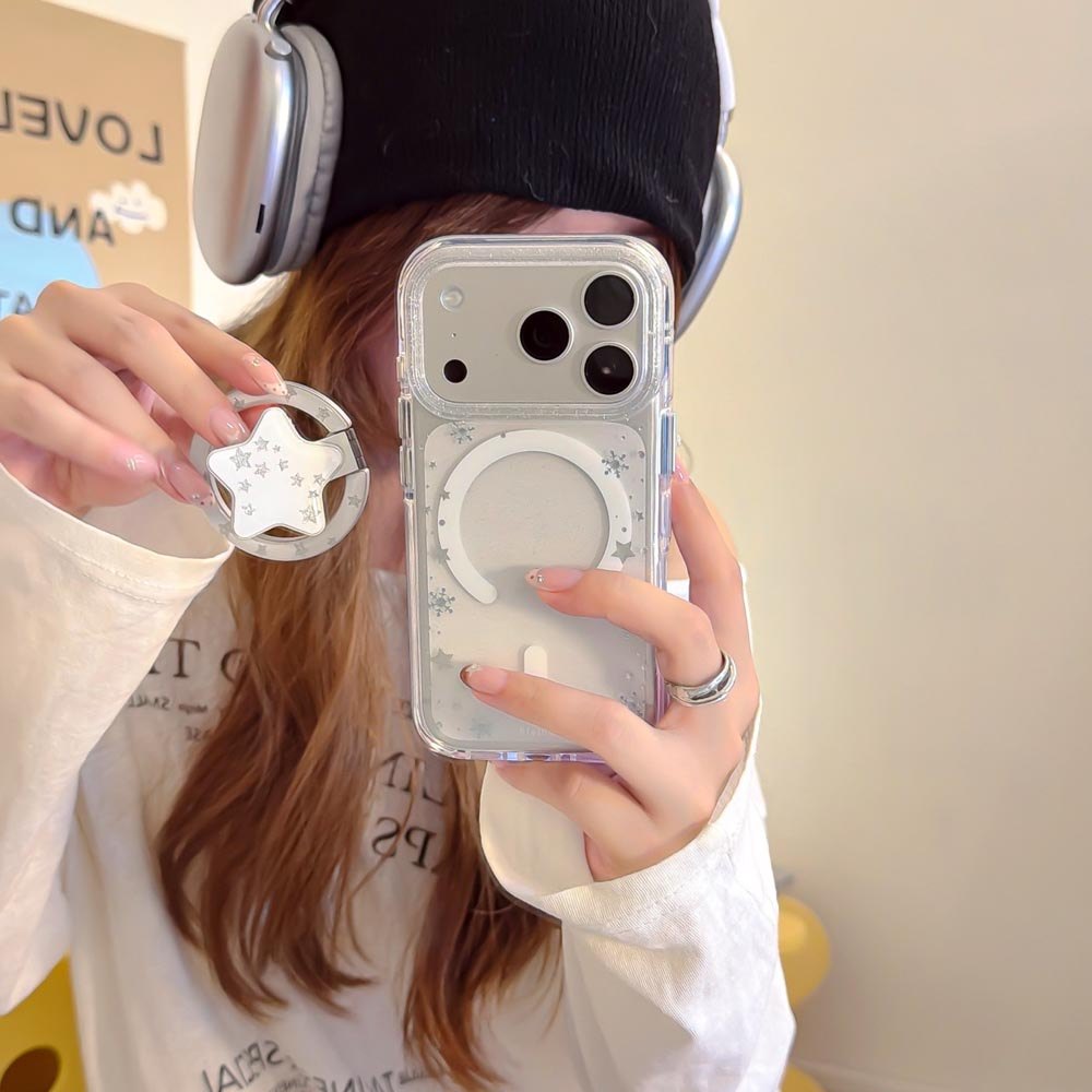 Vỏ cứng trong suốt Tương thích với iPhone 13 14 14Pro 14ProMax 15 15Pro 15ProMax 16 16Pro 16ProMax 17 17Pro 17ProMax Stars Vỏ nam châm họa tiết bông tuyết