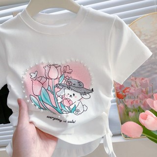 ÁO Thun NgắN Tay MớI Cho Bé GáI VớI ThiếT Kế DâY RúT ThờI Trang Phù HợP áO Thun Bé GáI