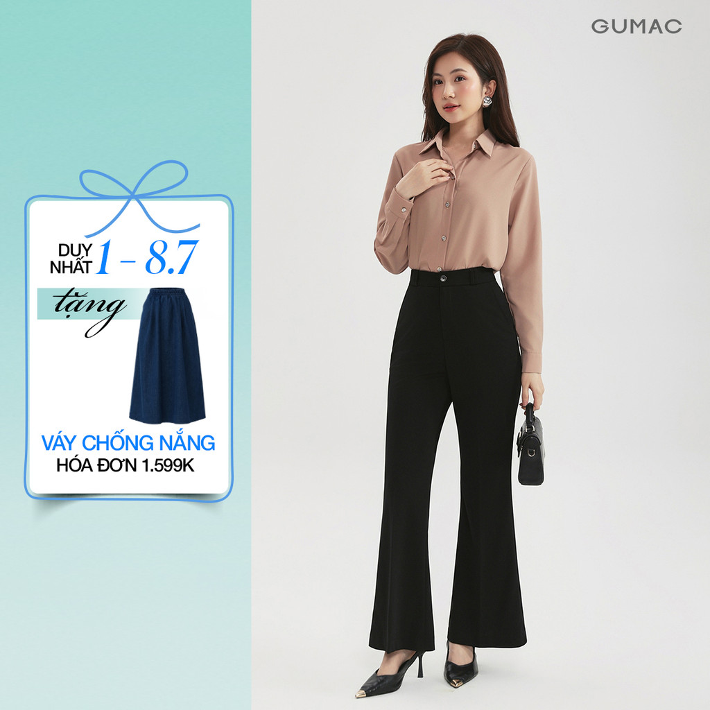 Quần tây nữ ống loe GUMAC dài 97cm tôn dáng lưng cao công sở co giãn nhẹ thoải mái chất liệu thun lạnh mềm mát QF10028