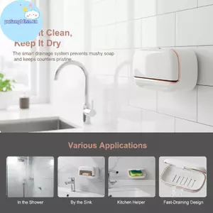 Pufangbliss 1 Cái Treo Tường Không Khoan ABS Đĩa Xà Phòng Chống Thấm Nước Lớn Có Hộp Thoát Nước Phụ Kiện Phòng Tắm Thời Trang VN