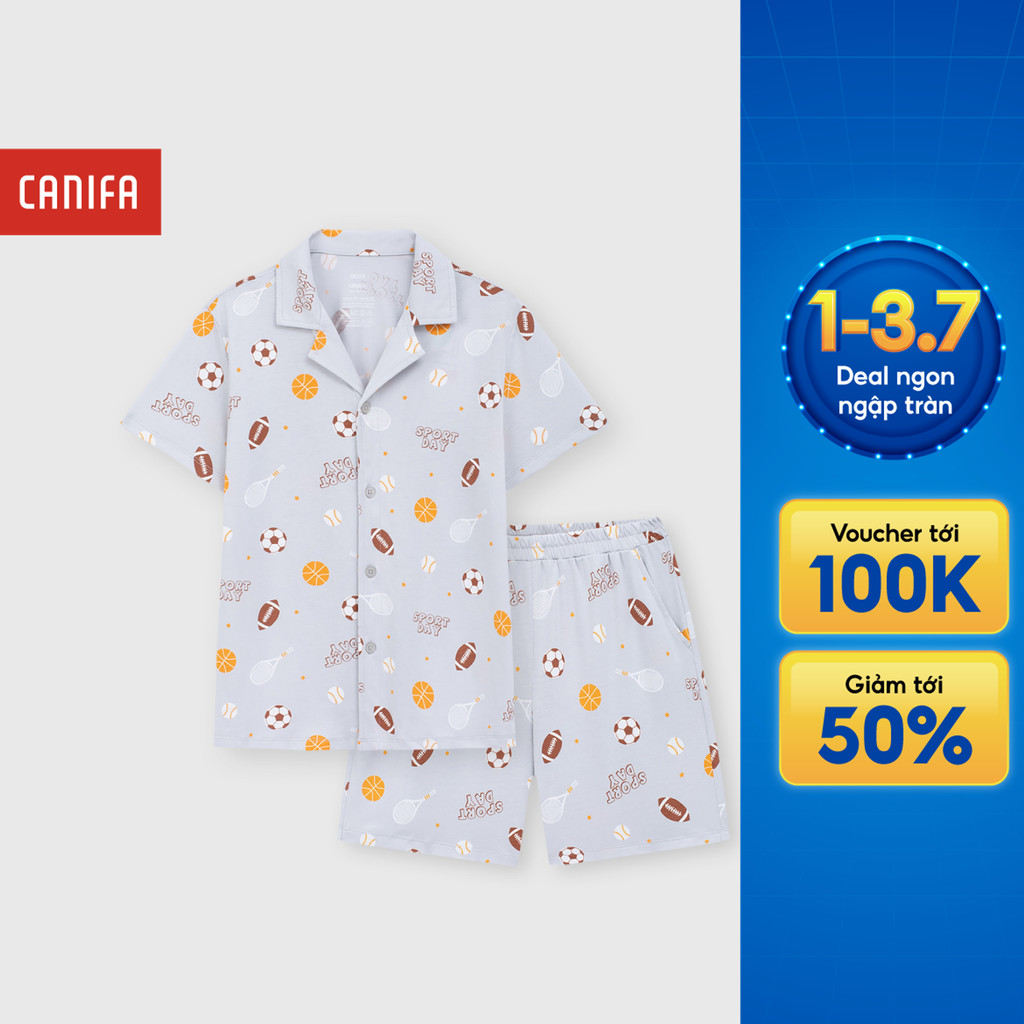 Bộ quần áo bé trai CANIFA bộ pyjama cộc tay quần short chất cotton 100% mềm mịn thoáng mát 2LS26S006