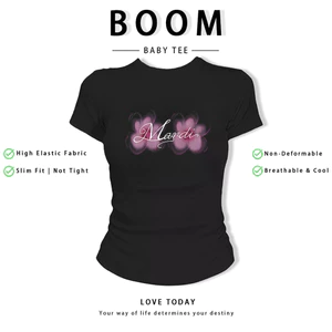 BOOM Áo Baby Tee Nữ Cotton Ôm Body-Áo Thun Ngắn Tay Y2K In Hình PhongCách Mùa Hè, Cổ Tròn Hàng Đầucách hàn quốc phong722