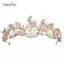 AqToCna Pha Lê Tiara Vàng Cưới Vương Miện Baroque Kim Cương Giả Tóc Thái AqToCna