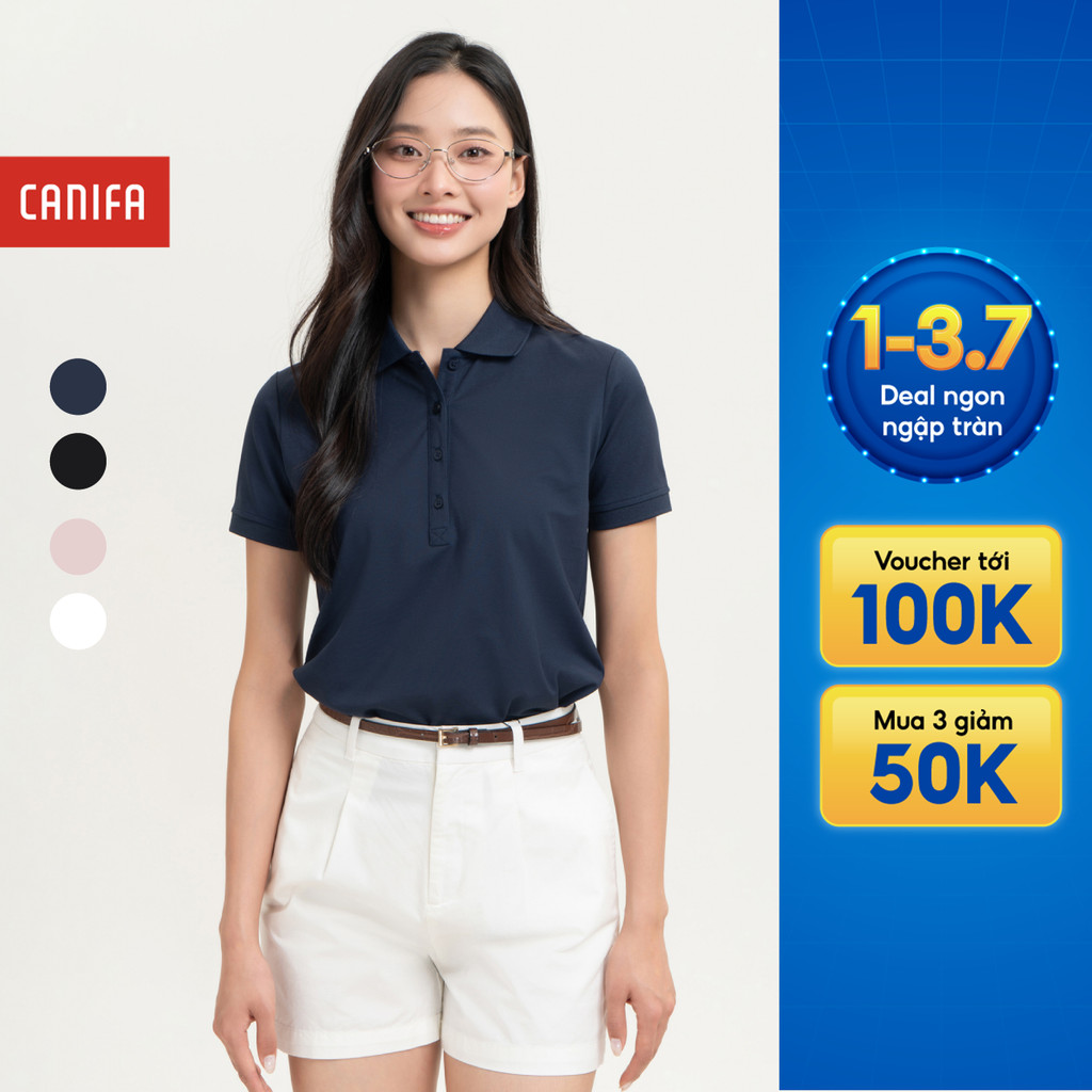 Áo polo nữ CANIFA cổ bẻ trơn dáng basic cộc tay 6TP26S001