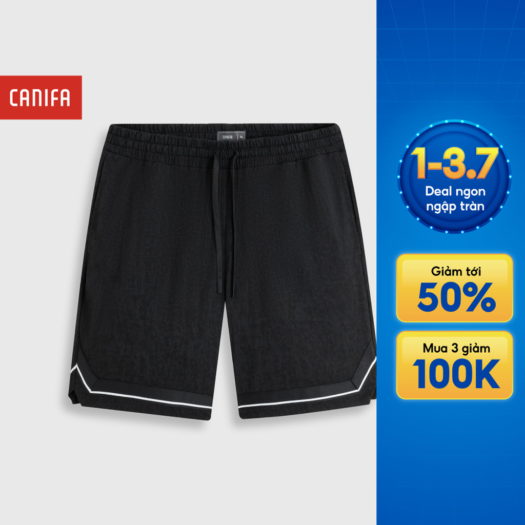 Quần short nam CANIFA chất liệu cotton mềm mịn ống rộng cạp chun phối line 8BS26S023