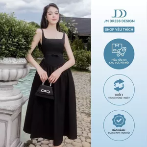 Đầm 2 dây cổ U chân nhún 1P06.2506K, Đầm dự tiệc kiểu nàng thơ, tôn eo – tôn dáng – điệu đà nữ tính thiết kế bởi JM
