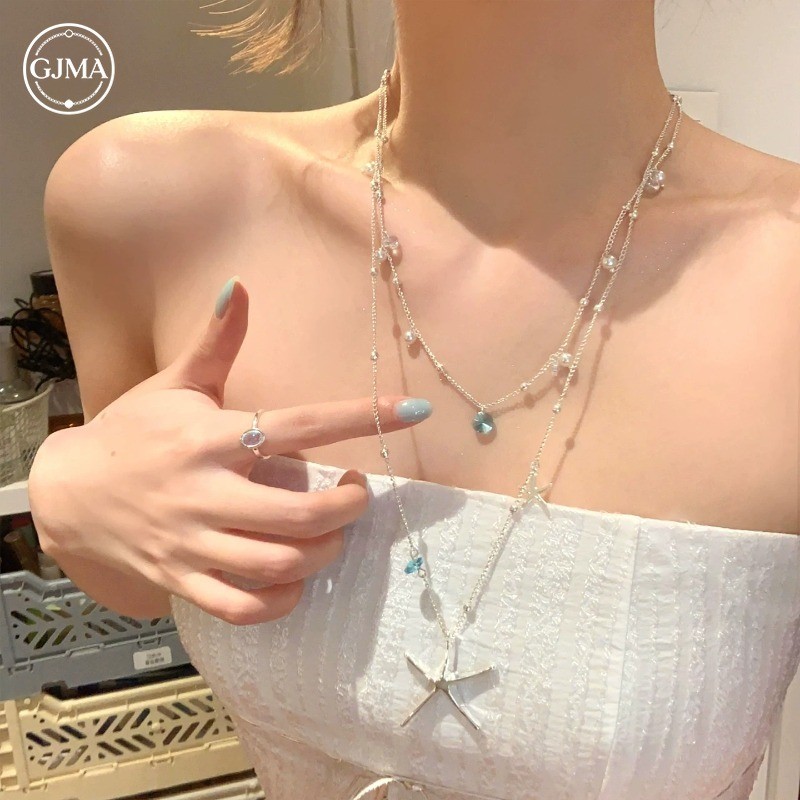 Mùa hè bên bờ biển bầu không khí xanh zircon sao biển mặt dây chuyền vòng cổ ngọt ngào và tươi mát phụ kiện cho phụ nữ