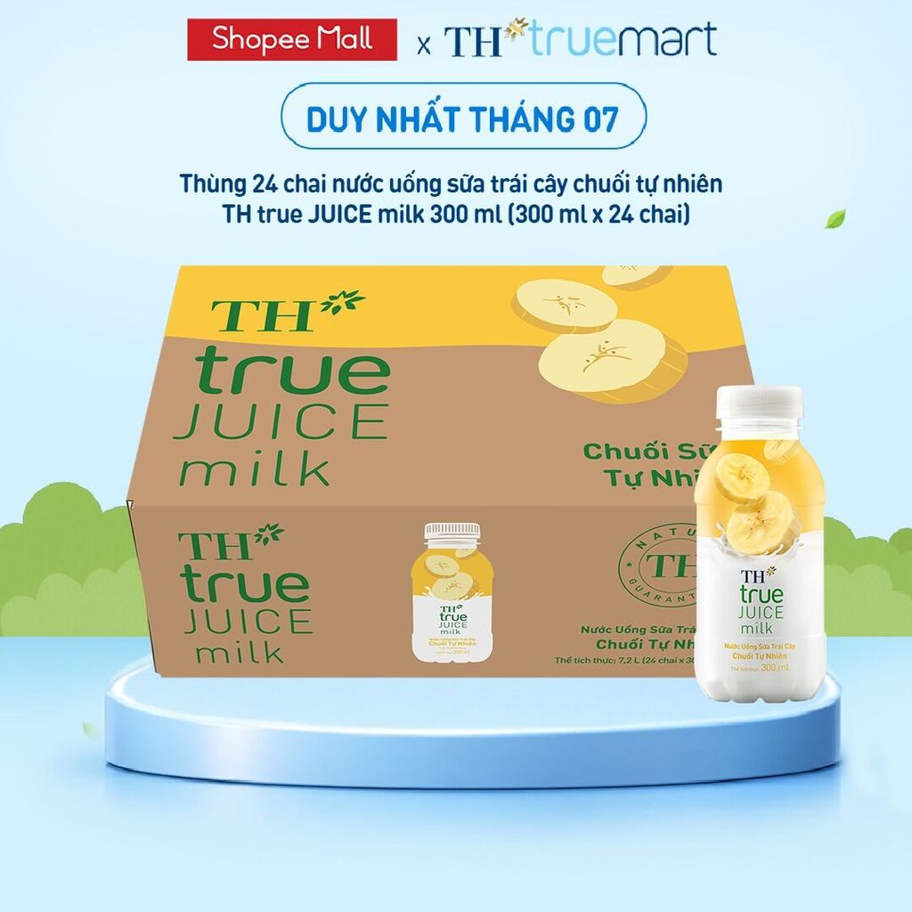 Thùng 24 chai nước uống sữa trái cây TH true JUICE milk hương vị chuối tự nhiên 300 ml (300 ml x 24)