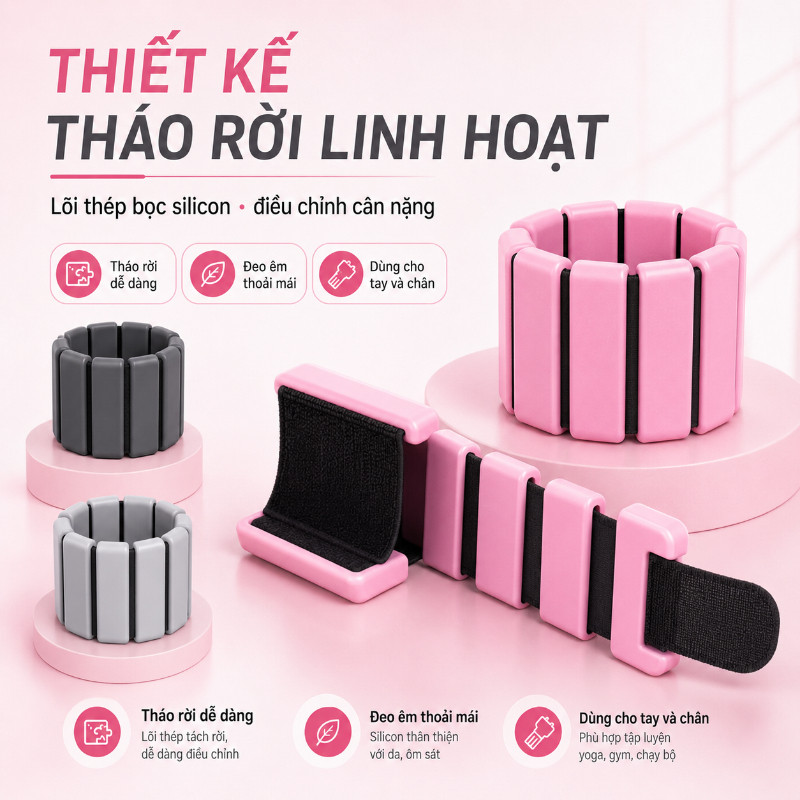 Tạ Đeo Tay Chân Lõi Thép Bọc Silicon Cao Cấp, Tháo Rời Điều Chỉnh Cân Nặng, Bột Sắt Mịn, Tạ Kháng Lực Tháo Rời Tập Gym