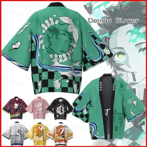 Demon Slayer Kimono Áo Cosplay Trang Phục Cardigan Áo Áo Sơ Mi Tay Dài Tee Tanjirou Nezuko kimetsu no yaiba