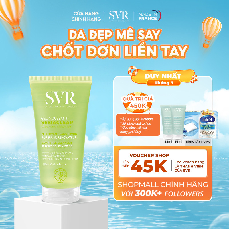 Gel rửa mặt cho da dầu mụn, không chứa xà phòng SVR Sebiaclear Gel Moussant 55ML