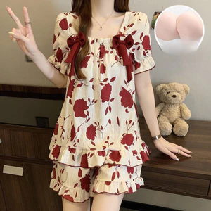Phụ Nữ Đệm Tay Ngắn Loungewear Ngọt Nơ Trang Trí Trang Trí Nhà Cho Phòng Ngủ Hàng Ngày Thư Giãn Thường Ngày Ngoài Trời Dịp