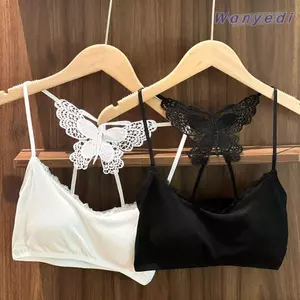 WANYEDI Áo Vest Bướm Không Lưng, Viền Ren Tích Hợp Miếng Lót Đệm Camisole, Bướm Thêu Rỗng Ra Innerwear Tank Top Nữ