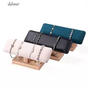 Giá đỡ dây chuyền trang sức DELMER, Giá đỡ trưng bày vòng tay bằng gỗ nhung, Thanh chữ T tinh tế một lớp dọc trang sức thanh trang trí nội thất