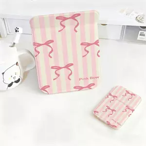 sọ nơ hồngGương Mini Xách Tay Gấp Gọn Da PU Nhiều Màu Pastel Phù Hợp Du Lịch