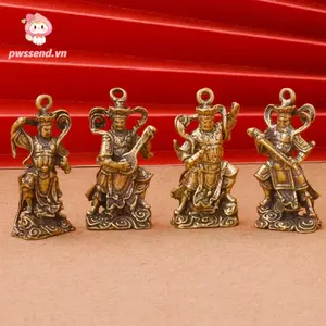 PWSEND Bốn Vị Vua Thiên Đường Tượng, Đồ Trang Trí Để Bàn Truyền Thống Khắc Bằng Đồng, Vintage Tinh Tế Retro Đồng Thau Sưu Tập Tượng Cổ Trang Trí Altar