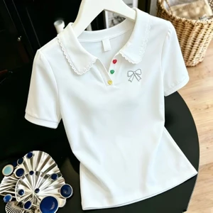 Áo thun Polot mùa hè mới phong cách Hàn Quốc ve áo thời trang giản dị mềm mại và thoải mái cho mẹ