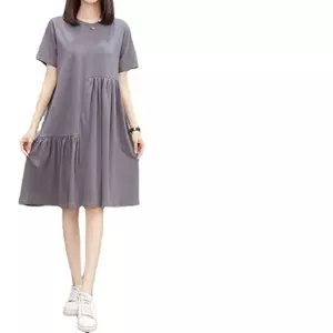 Mùa hè Plus size Váy ngắn tay Hàn Quốc Khâu không đều Vỏ rộng bụng béo mm thon gọn hơn Tính khí Váy dài vừa vặn dành cho nữ