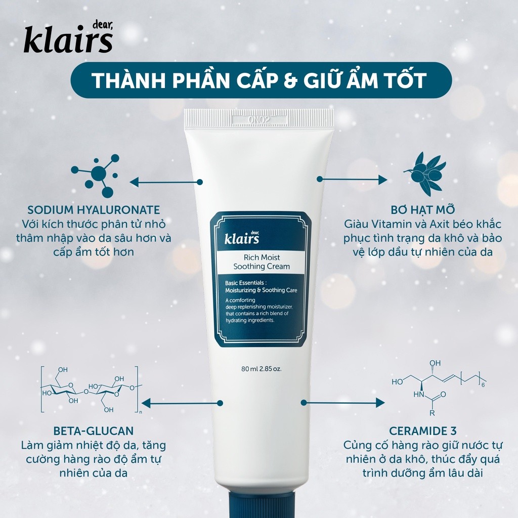 Combo Tinh chất Dear, Klairs Rich Moist Soothing Serum 80ml + Kem dưỡng Dear, Klairs Rich Moist Soothing Cream 80g [FS]