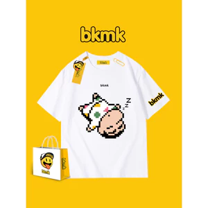 Bkmk cotton áo thun ngắn tay in hoạt hình Mỹ triều đường phố mùa hè tuổi teen nam dáng rộng 0704