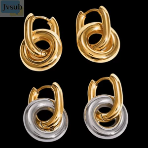 Bông tai nhẫn đôi JVSUB, Bông tai Huggie mặt dây chuyền rỗng bằng thép không gỉ, Hình dạng hình học bằng kim loại vàng Hình tròn Thiết kế tối giản Bông tai tròn Trang sức thời trang