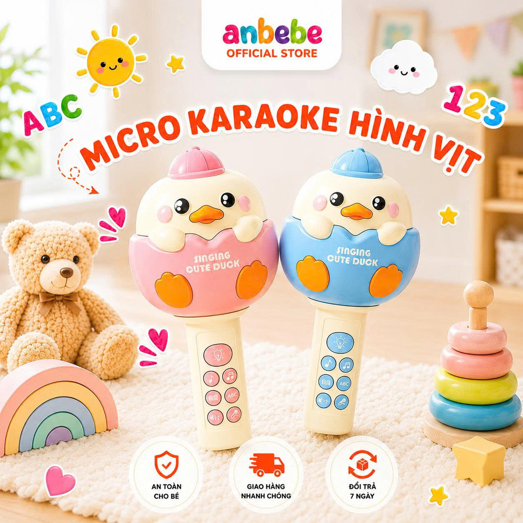 Micro Karaoke Hình Vịt  – Kết Nối Bluetooth, Đèn LED, Âm Nhạc, Đồ Chơi Giáo Dục Sớm Giúp Bé Yêu