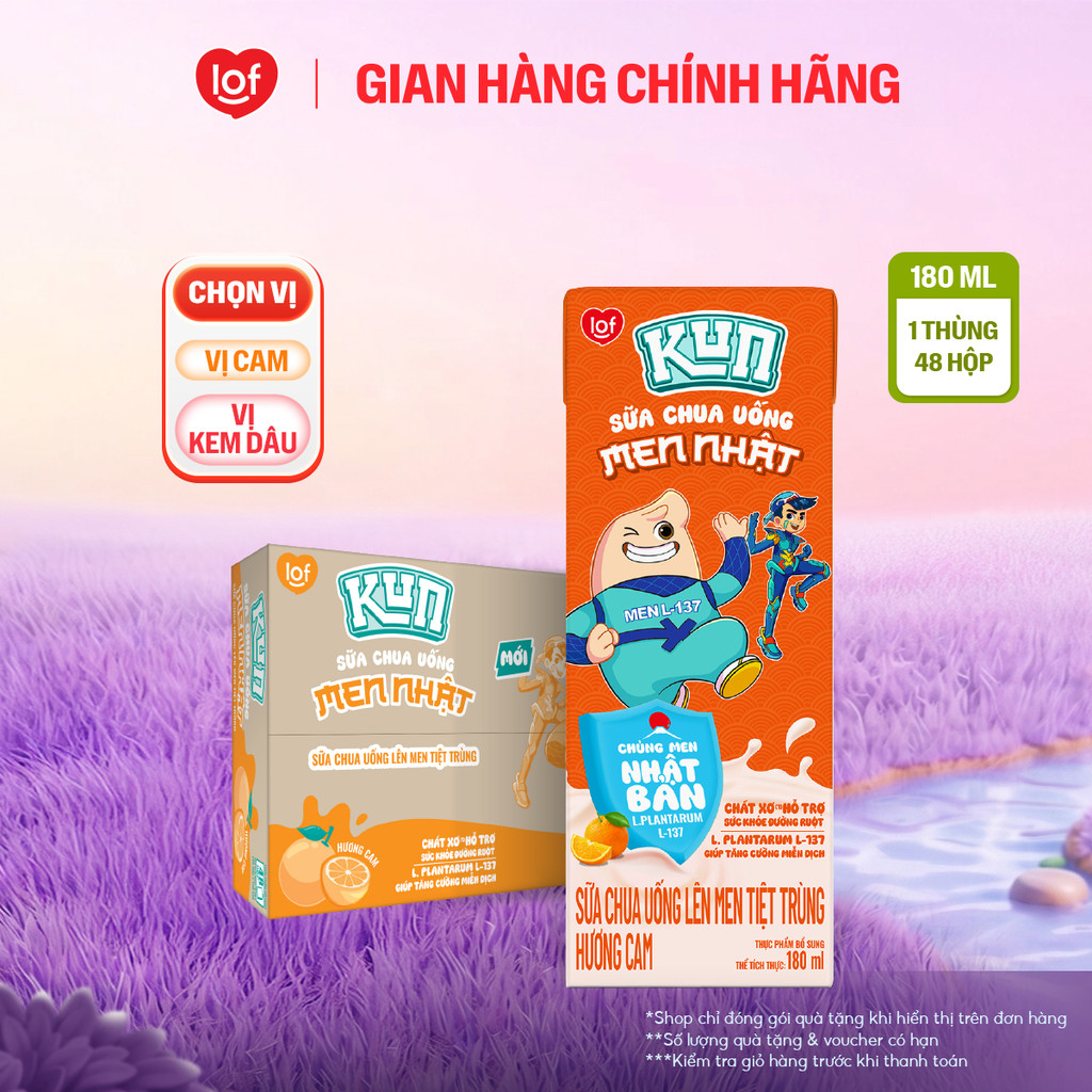 [Giá tốt trong Live] Đủ vị sữa chua uống KUN thùng 48 hộp x 170ml/180ml