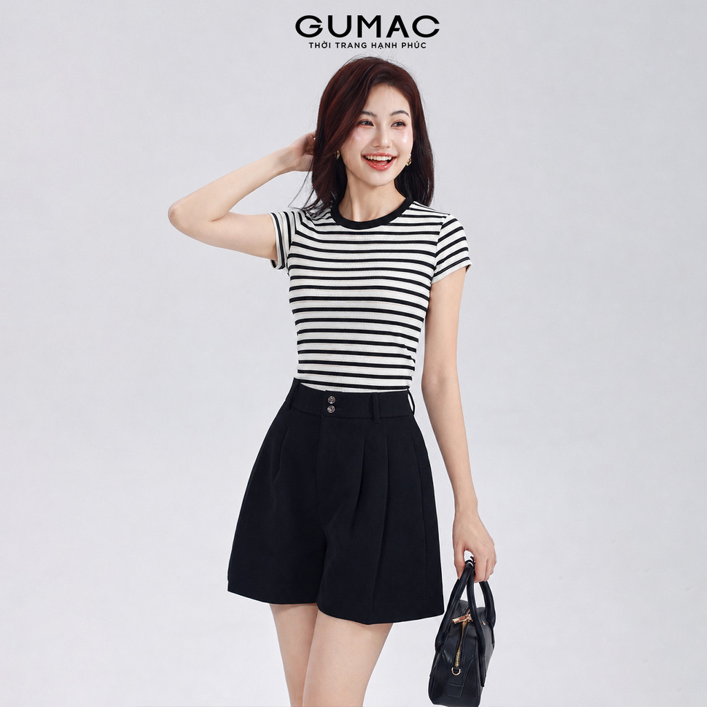 Áo Thun Babytee Nữ GUMAC Form Slim Tay Ngắn Cổ Tròn Basic Chất Gân Sọc Co Giãn Nhẹ Ôm Dáng Trẻ Trung LATG05050