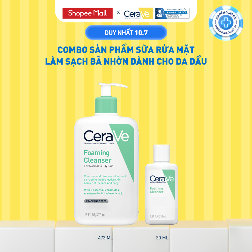 [DEAL ĐỘC QUYỀN - HannahOlala] Bộ sản phẩm sữa rửa mặt CeraVe làm sạch bã nhờn dành cho da dầu Foaming Cleanser