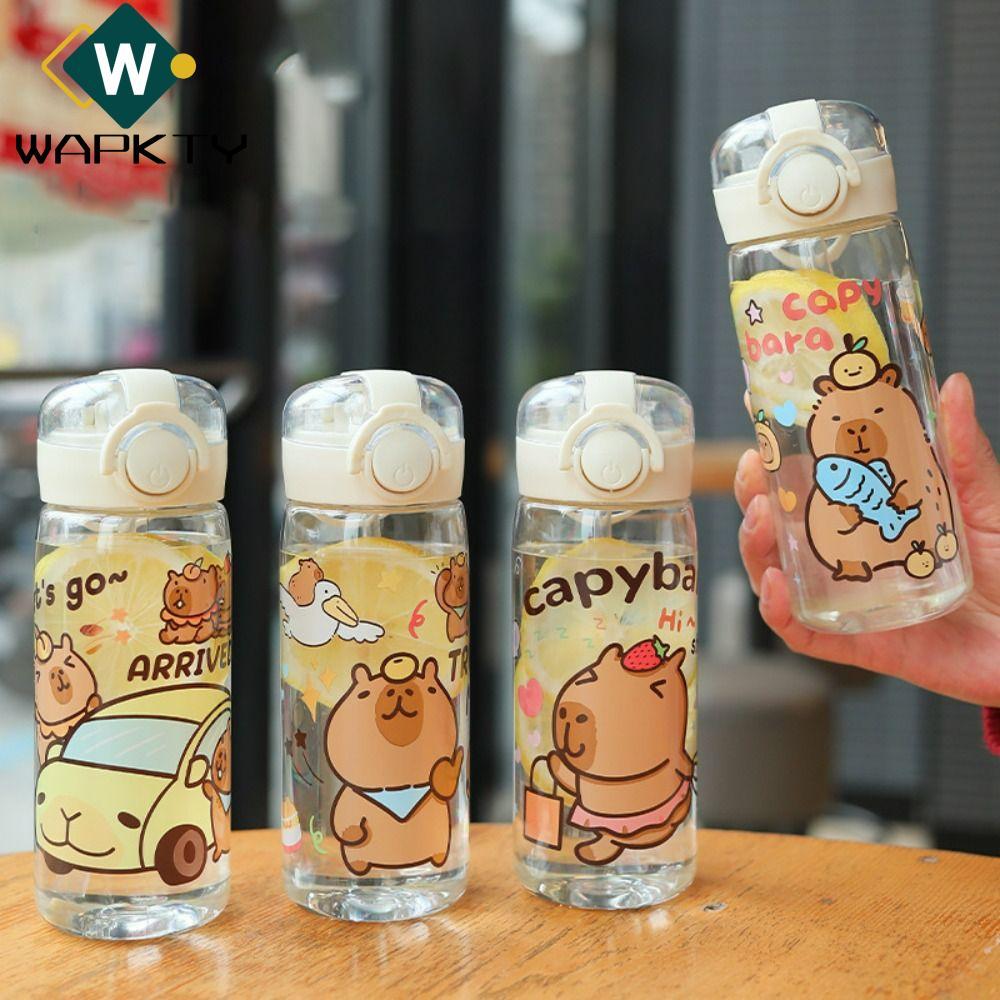 WAPKTY Capybara Ống Hút Bình Nước, Cốc Nước Trẻ Em Chống Rò Rỉ Trong Suốt, Cốc Uống Nước 400ML Di Động Hoạt Hình Văn Phòng Tại Nhà