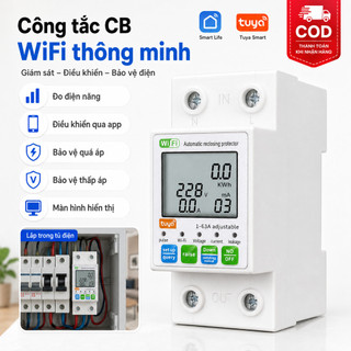 CB WiFi Thông Minh: Điều Khiển Từ Xa Qua điện Thoại/giọng Nói, Bảo Vệ Rò điện & Quá áp, Kết Nối App Tuya Quá Dòng