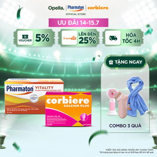 Bộ 1 Thực Phẩm Bảo Vệ Sức Khỏe Pharmaton Vitality Dạng Vỉ Hộp 50 Viên + Thực phẩm BVSK Corbiere Calcium Plus