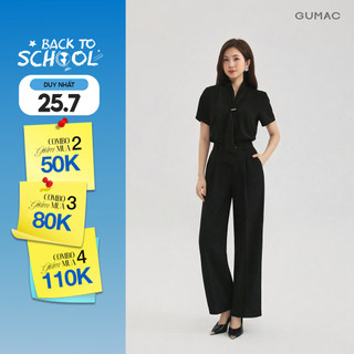 Quần Ống Rộng Nữ 98cm GUMAC Quần Tây Công Sở Lưng Cao Chiết Ly Vải Chéo Thái Cạp Cao Tôn Dáng LQF0906