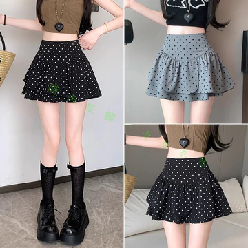 Mới Váy Ngắn Nửa Chiều Váy Nóng Cô Gái Váy Ngắn Váy Nữ Màu Xám Chấm Bi Váy Nữ Mùa Hè Ngọt Ngào Váy Ngắn Váy Bánh Váy Cao Cấp Chữ A Váy Lông Tơ