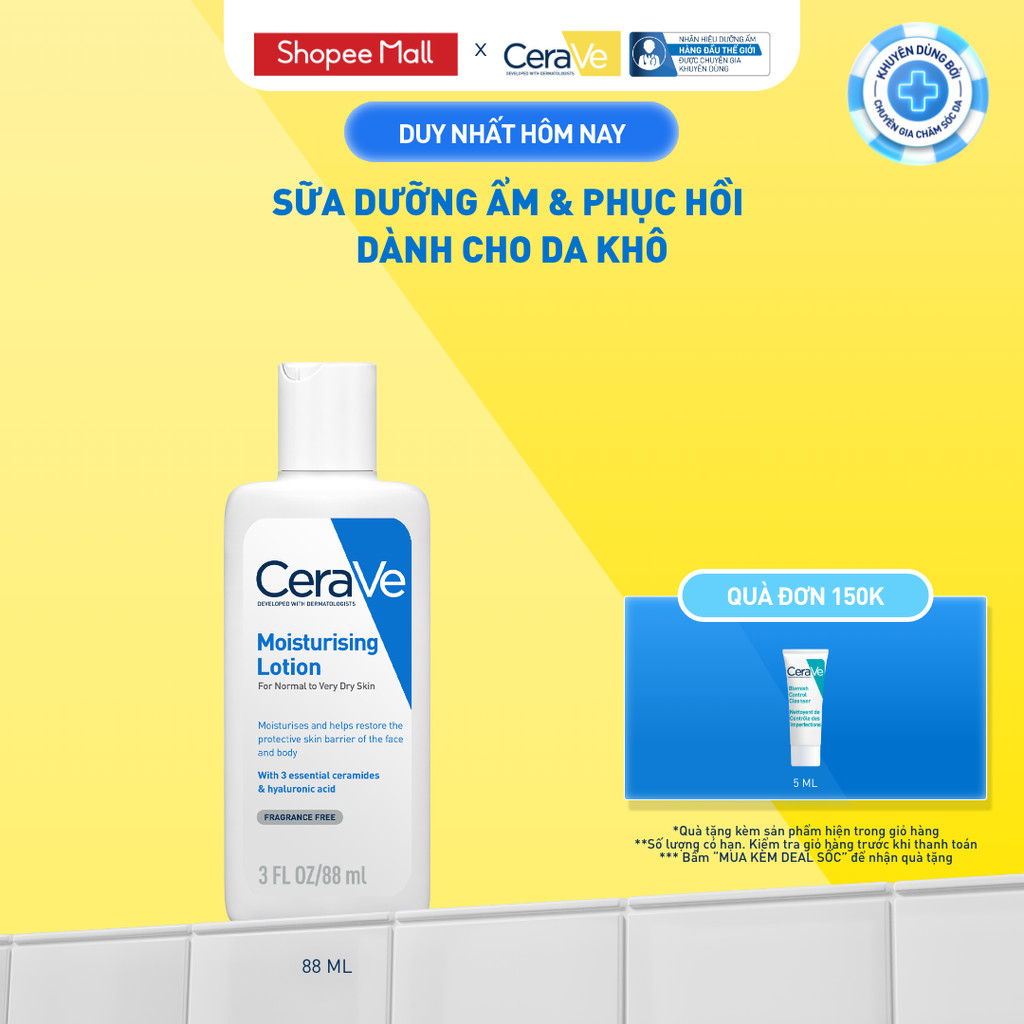 Sữa dưỡng ẩm phục hồi chuyên sâu và giữ da ẩm mịn suốt 48H CERAVE MOISTURISING LOTION 88ML