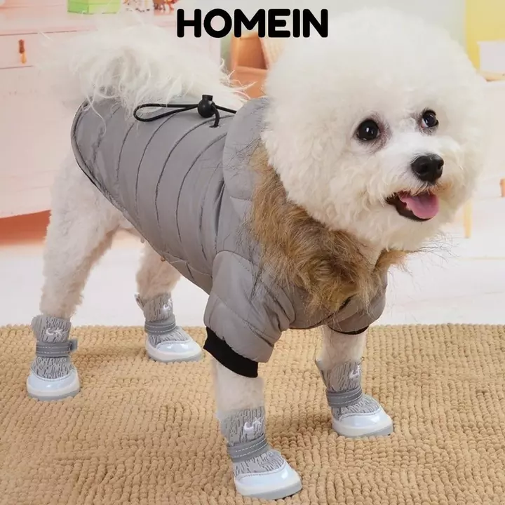 HOMEIN Quần áo ấm áp cho chó, Mũ sang trọng Áo khoác đi bộ đường dài cho chó mùa đông, Thời trang có thể điều chỉnh Bộ đồ liền thân chó chống gió cho mèo