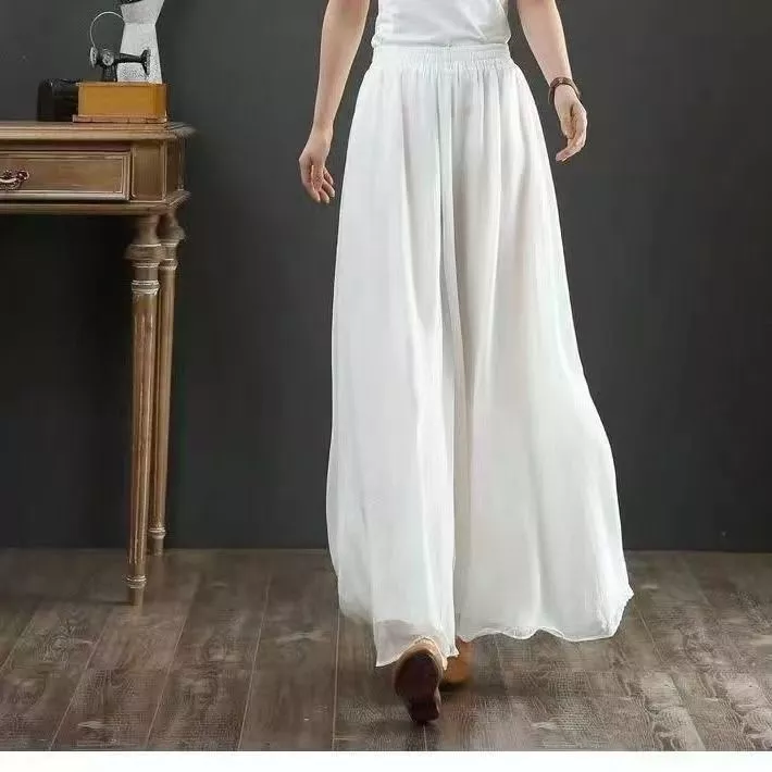 ❤❤❤❤✨Culottes Nữ Voan Rộng Quần Viền Quá Khổ Quần Khiêu Vũ Eo Cao Mỏng Hơn Nhìn Cổ Điển Khiêu Vũ Culottes Quần Size Lớn Nữ 26.8.8