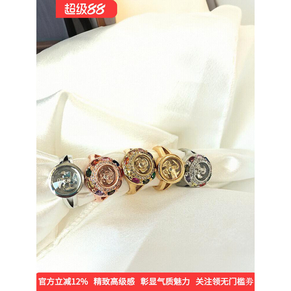 Ánh Sáng Sang Trọng Hoa Hồng Nhẫn Vàng Nam Trắng Vàng 18k Thời Gian Chạy Nhẫn Sang Trọng Xoay Chỉ Số Nhẫn Nữ Có Thể Điều Chỉnh