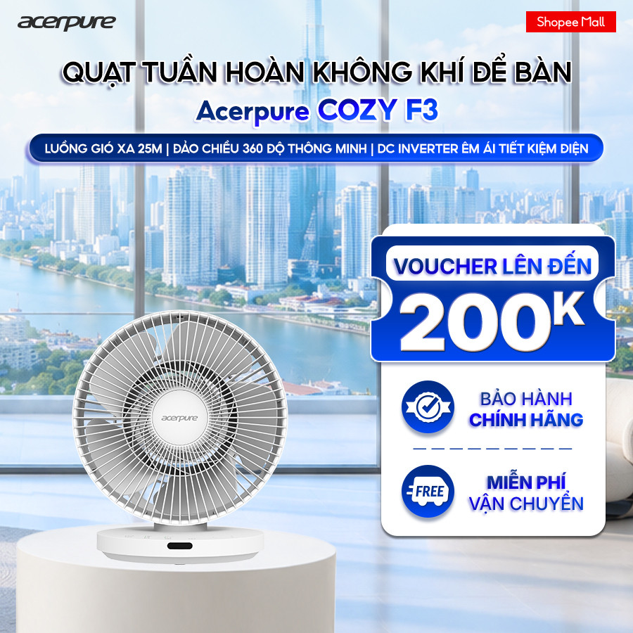 Quạt tuần hoàn không khí để bàn Acerpure COZY F3 lưu thông làn gió tươi mát - Bảo hành 12 tháng
