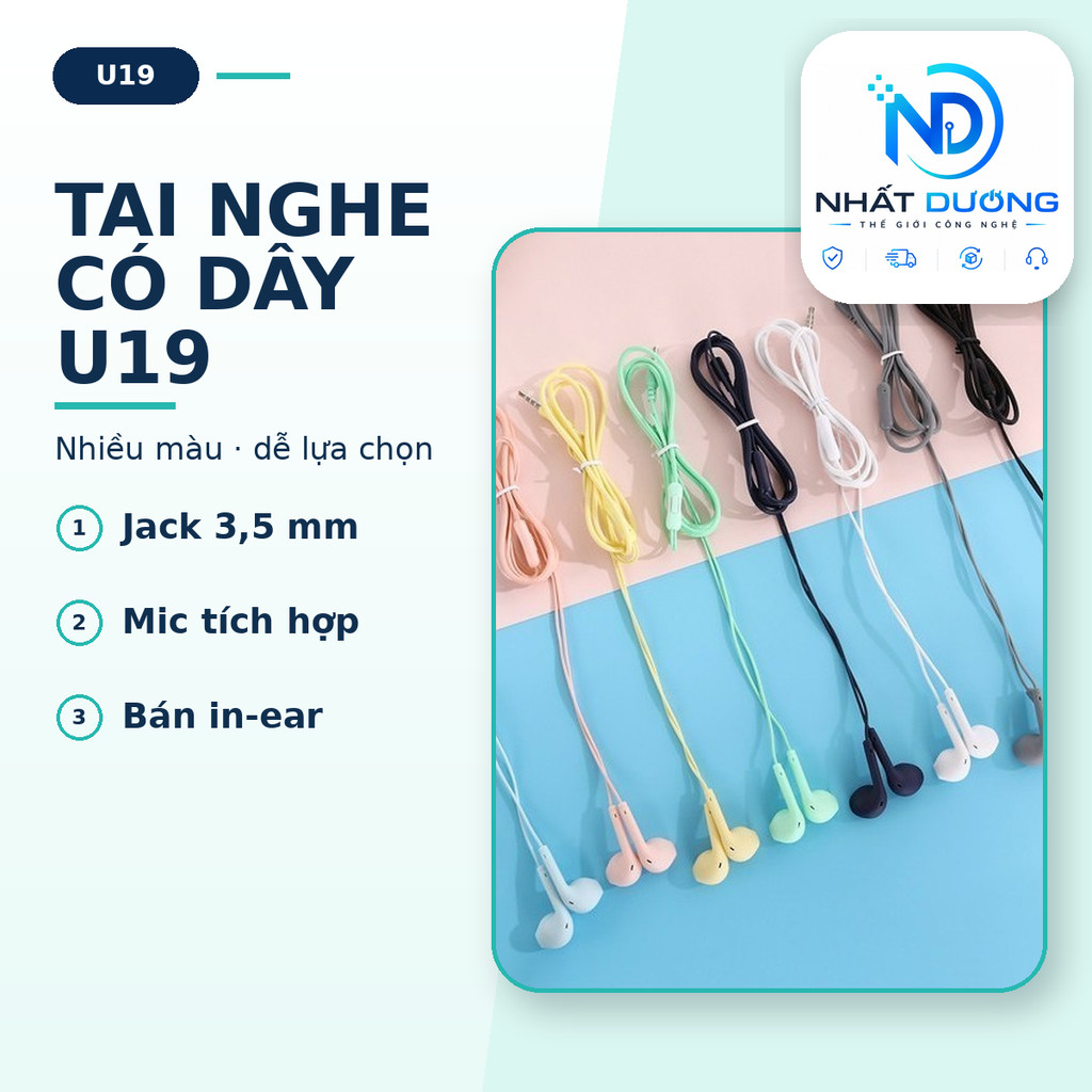 Tai nghe có dây nhét tai U19 giắc cắm 3.5mm có míc dành cho