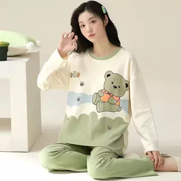 bộ đồ ngủ nữ dài tay set thu đông nữ Bộ đồ ngủ 100% cotton dài tay mẫu xuân thu cho nữ bộ đồ ngủ ngọt ngào dễ thương rộng rãi phong cách Hàn Quốc đồ mặc nhà cho nữ có thể mặc ngoài