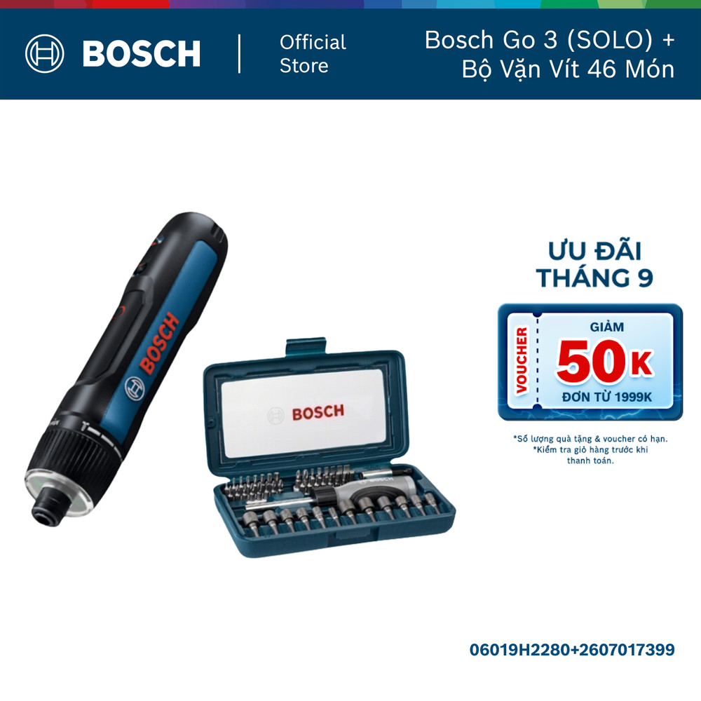 Máy vặn vít pin Bosch Go 3 (SOLO) + Tặng kèm 1 Bộ vặn vít đa năng 46 món