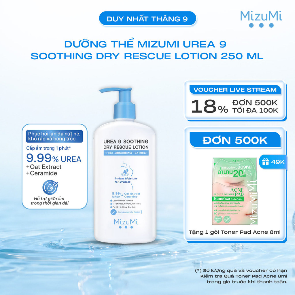 Sữa dưỡng thể hỗ trợ cải thiện da khô MizuMi Urea 9 Soothing Dry Rescue Lotion 250 ml